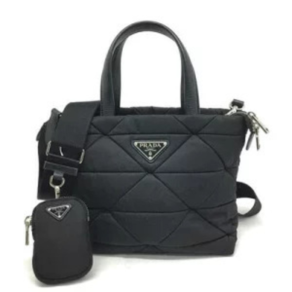PRADA Padded Quilted Tote Bag Handbag Shoulder Black